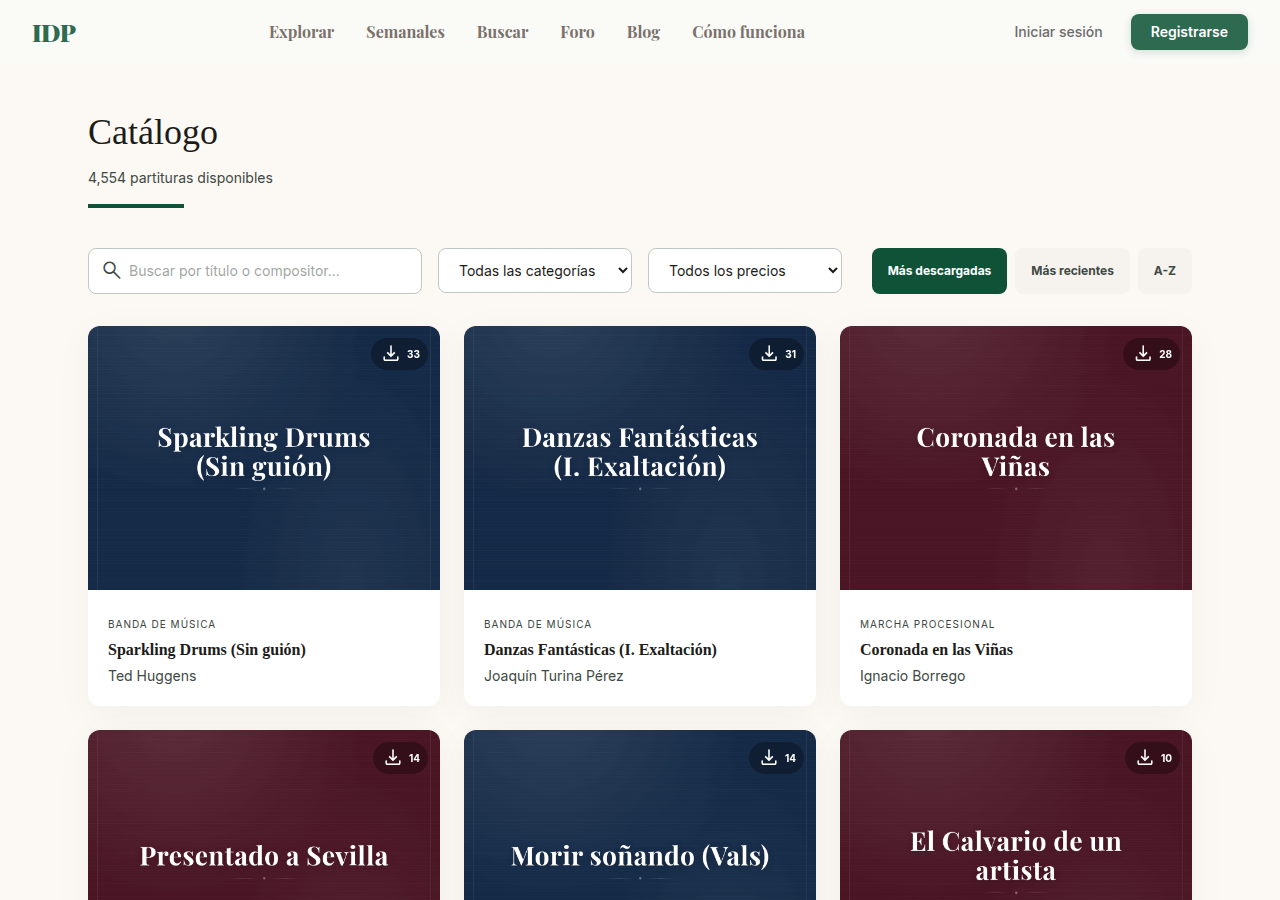 Catálogo de partituras de IDP — más de 4.500 obras disponibles