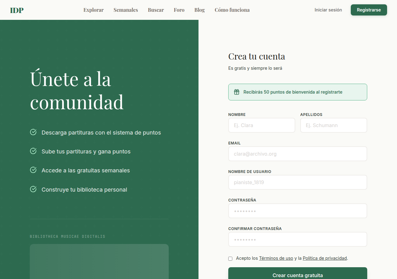 Página de registro de IDP — crea tu cuenta gratuita